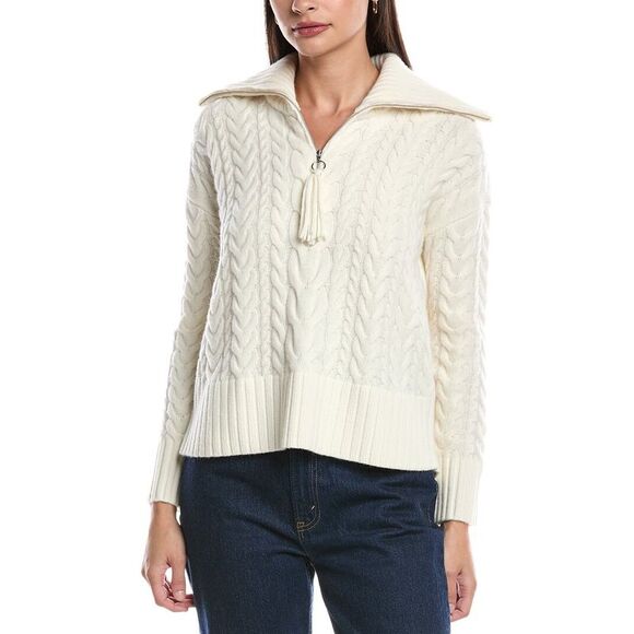 Alashan Cashmere Womens  Callie 1/2-Zip Wool Sweater, White - Picture 1 of 3